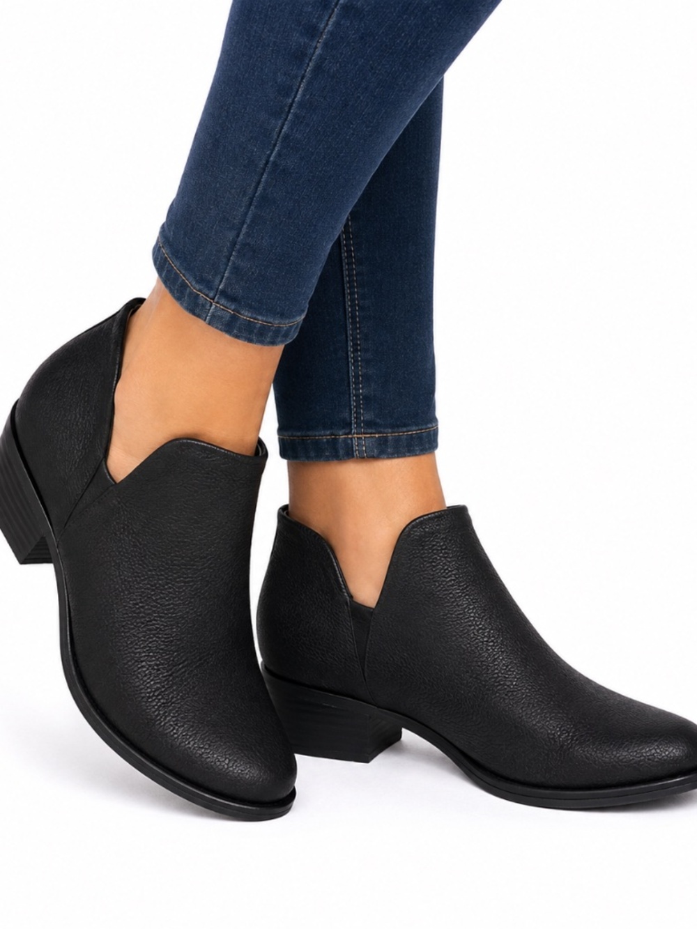 Lucky Brand Leather Ankle Booties Black Size 7 Stacked Heel